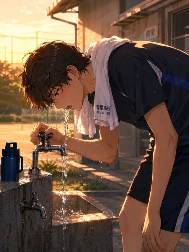 Anime Soccer Player at School Fountain preview image 1