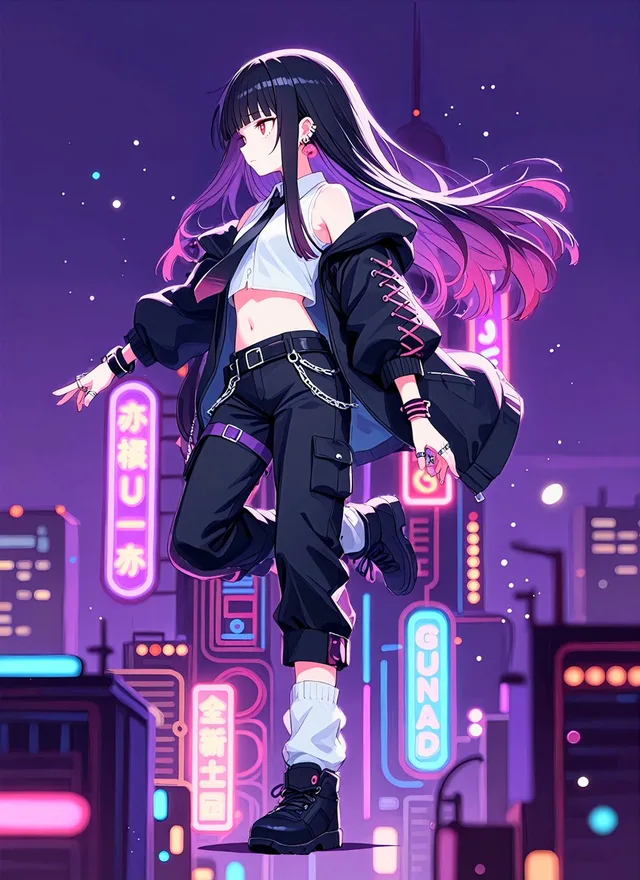 Neon Midnight Anime Streetwear Girl preview image 1