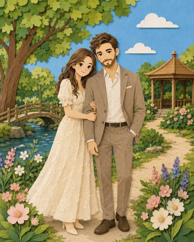 Romantic Paper-Cut Couple Portrait preview image 1