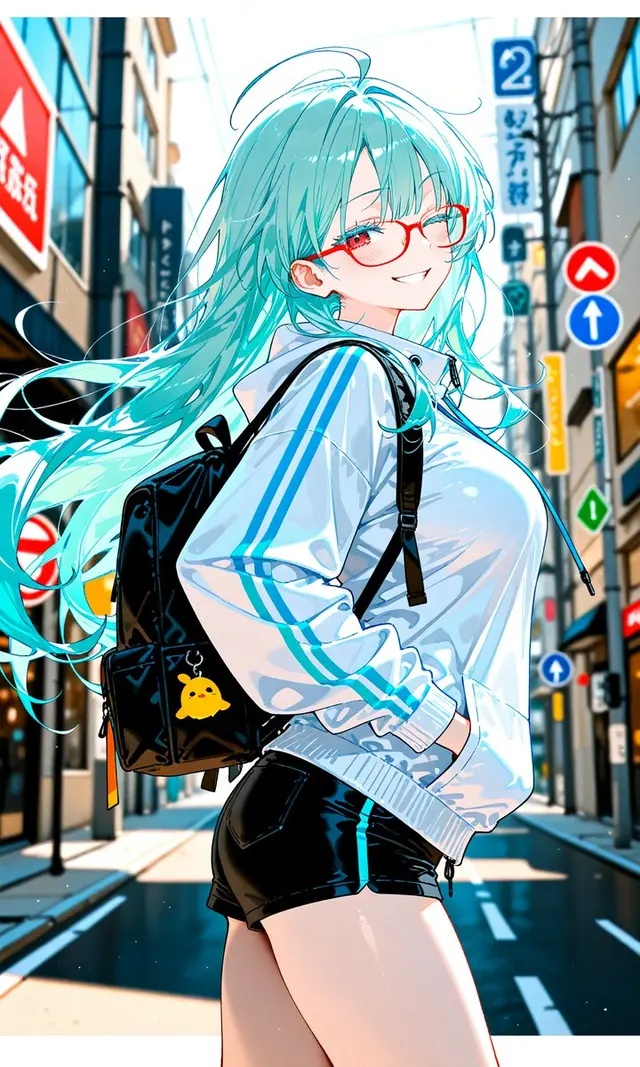 Aqua-Haired Anime Street Portrait preview image 1