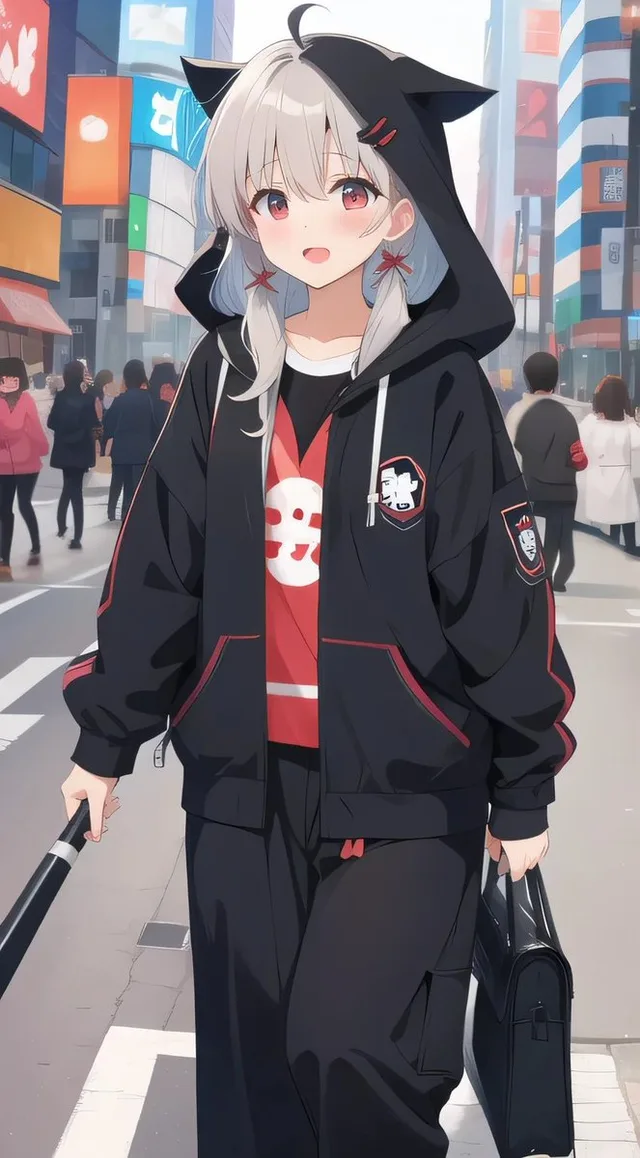 Cat-Ear Hoodie Anime City Portrait preview image 1