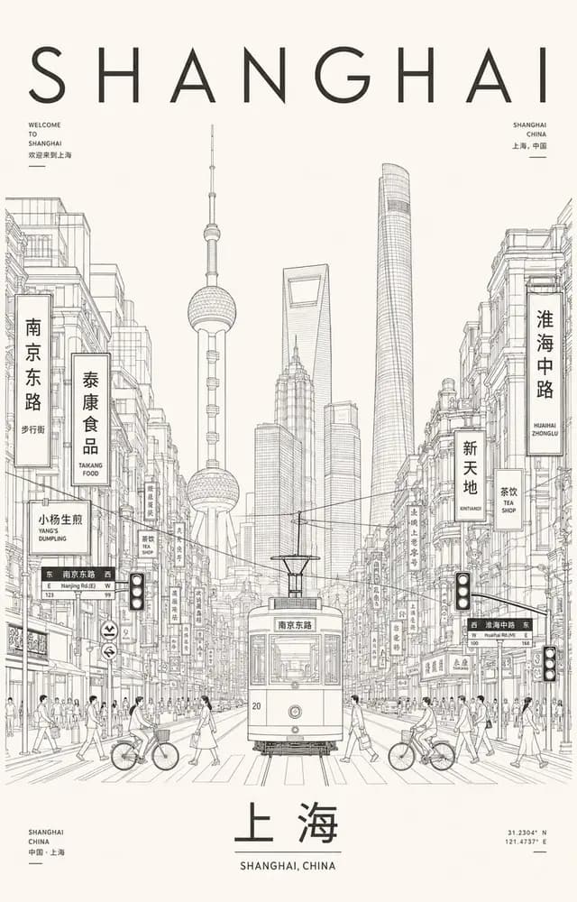 Minimalist Shanghai Line Art Poster preview image 1