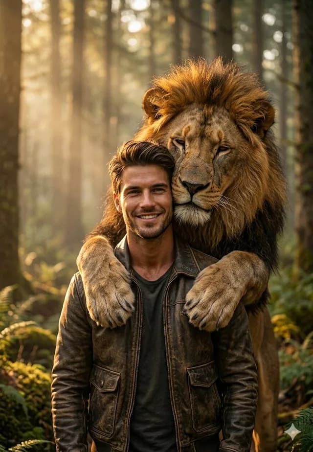 Man and Lion Forest Portrait preview image 1