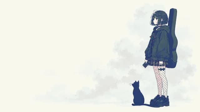 Melancholic Guitar Girl and Cat preview image 1