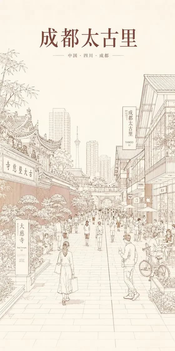 Chengdu Taikoo Li Line Art Poster preview image 1