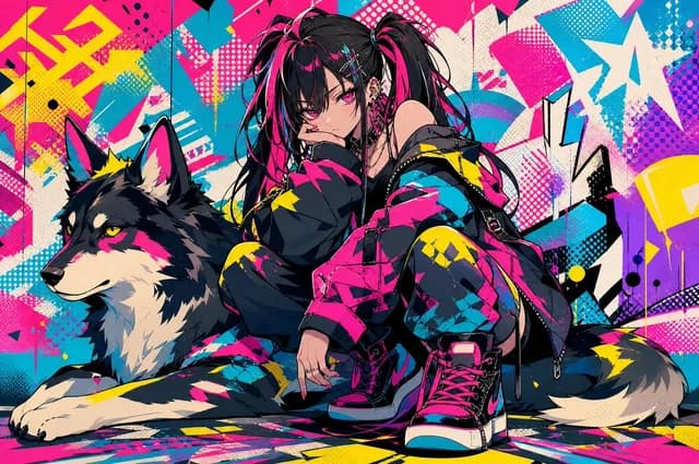 Neon Punk Girl with Husky preview image 1