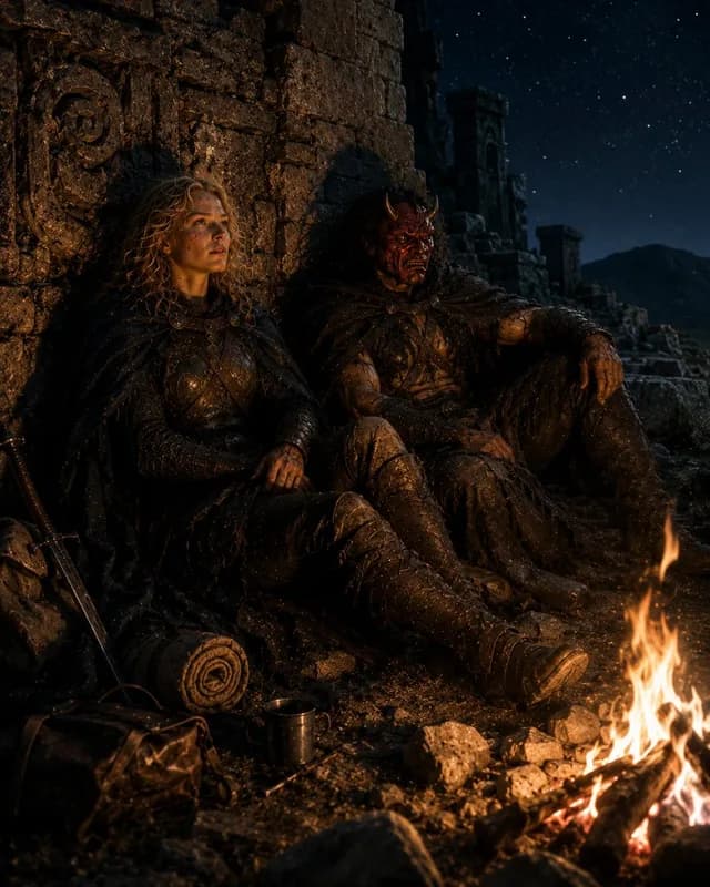 Barbarian Camp in Moonlit Ruins preview image 1