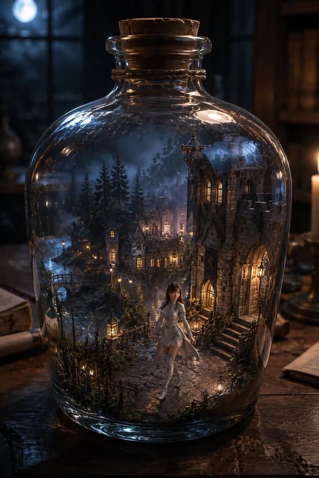 Miniature Fantasy Village in a Glass Bottle preview image 1