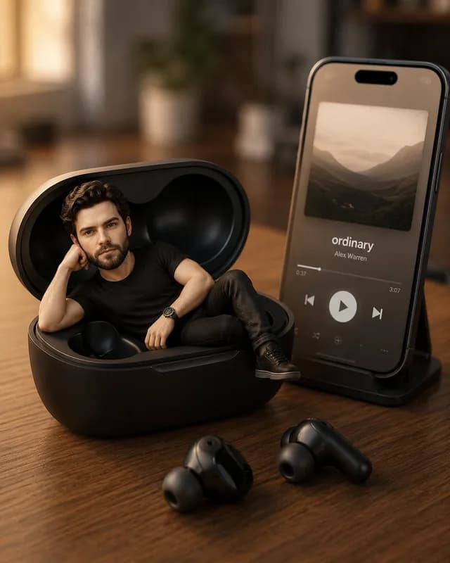 Pixar-Style Earbuds Miniature Scene preview image 1