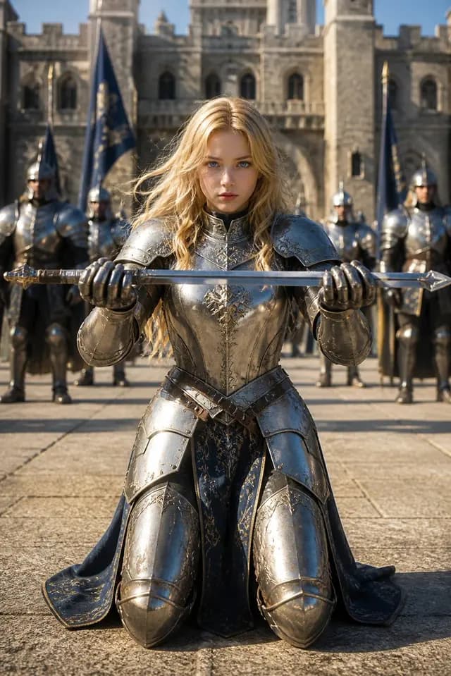Kneeling Blonde Knight at Castle preview image 1