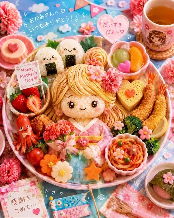 Kawaii Mother's Day Bento Food Art preview image 1