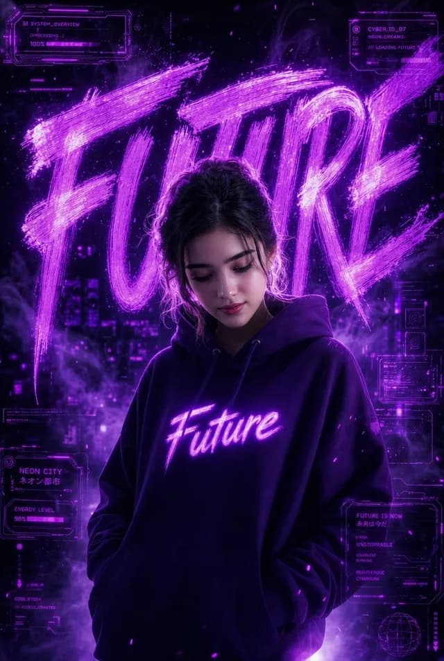 Neon Cyberpunk Future Hoodie Portrait preview image 1