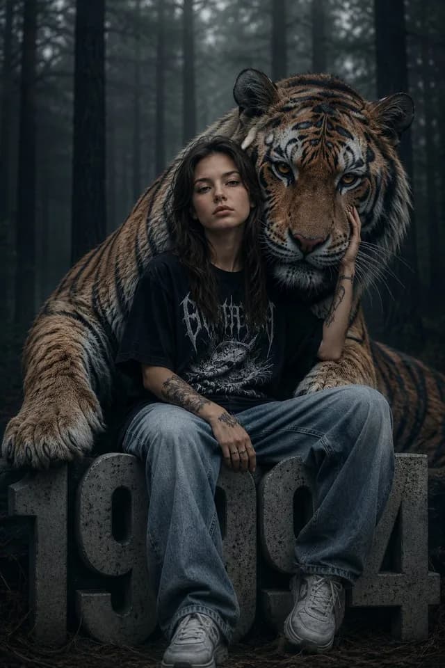 Dark Fantasy Girl with Bengal Tiger preview image 1