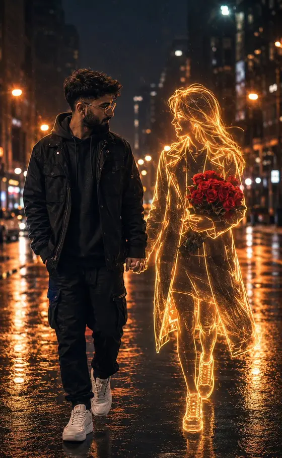 Holographic Woman in Urban Night preview image 1