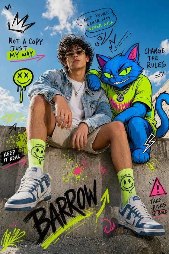 Fashion Editorial Subject with Cartoon Cat preview image 1