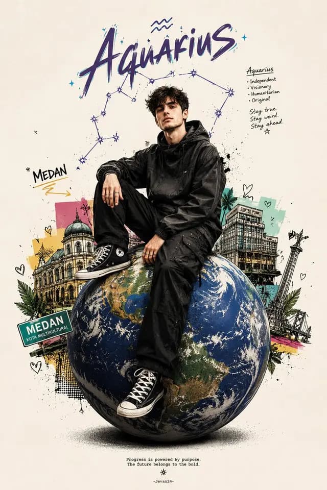 Zodiac Globe and City Doodles Poster preview image 1