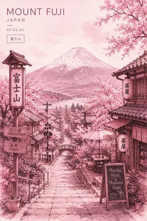 Watercolor Mount Fuji Travel Poster preview image 1