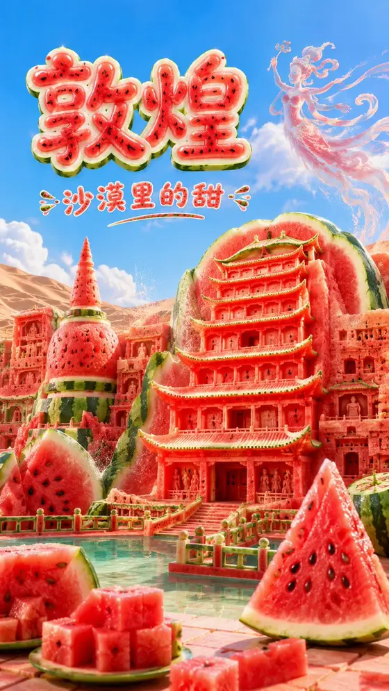 短文版提示词：
生成一张高传播感的 9:16 竖版「西瓜风格城市地标建筑」创意海报。

【用户输入】 preview image 1