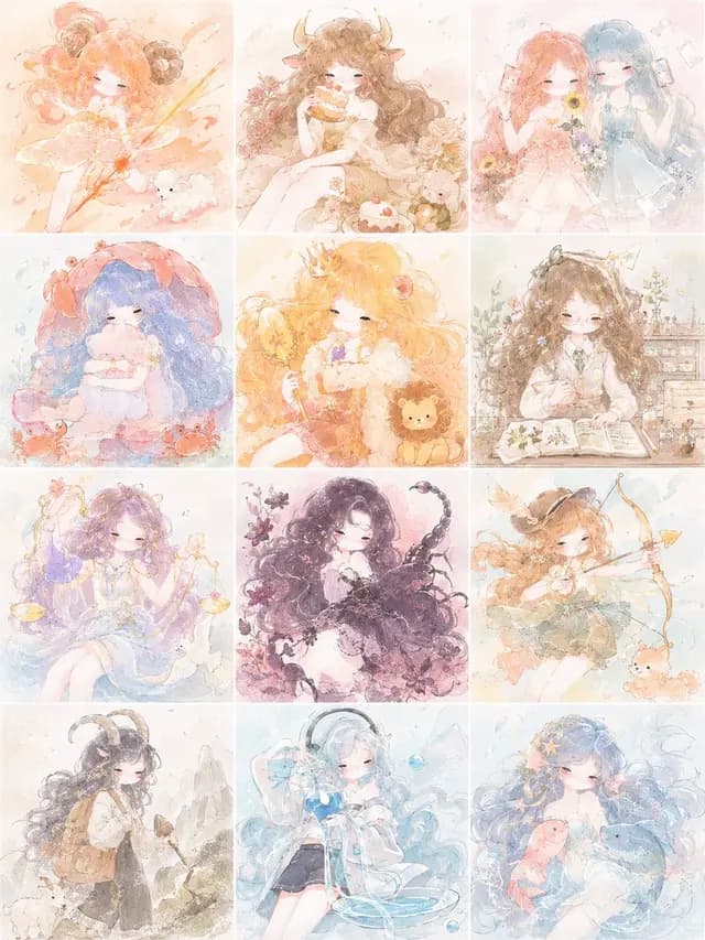 Pastel Zodiac Girls Grid preview image 1