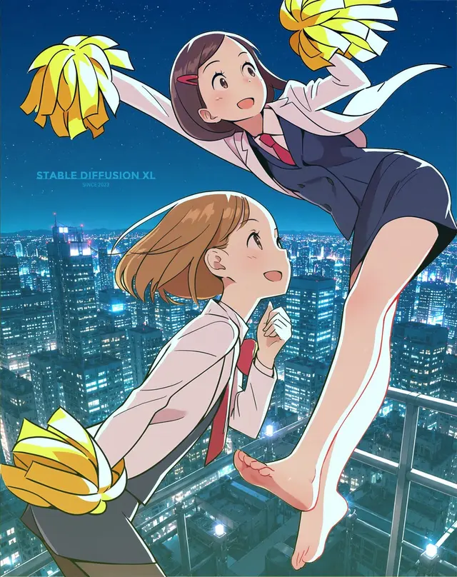 Anime Rooftop Cheerleaders at Night preview image 1