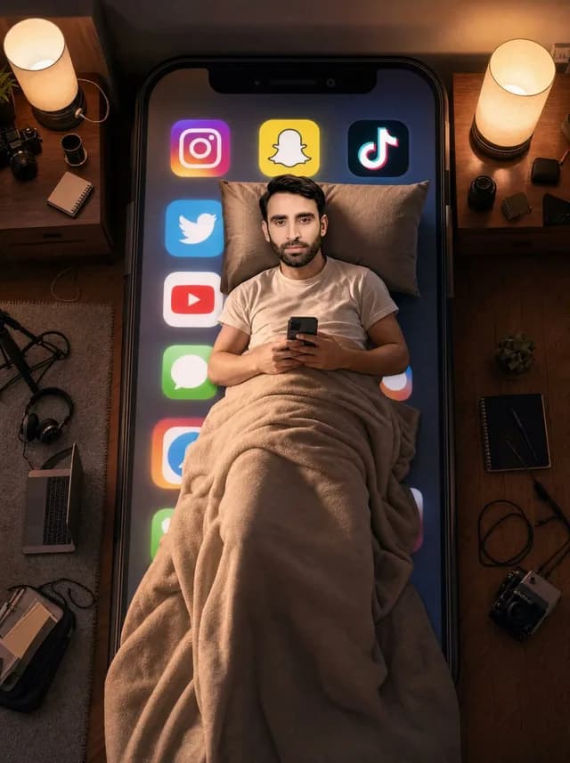Man Sleeping on Giant Smartphone preview image 1
