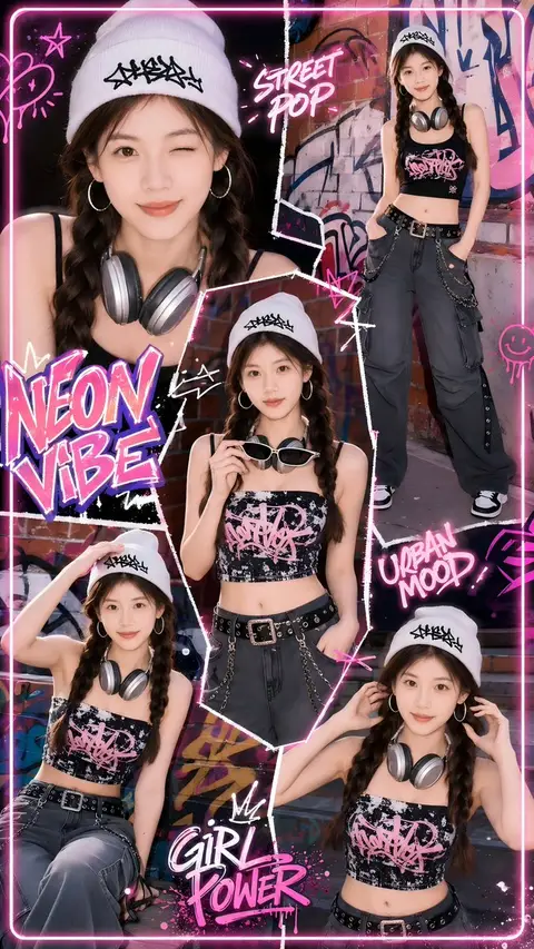 Neon Street Pop Fashion Collage preview image 1