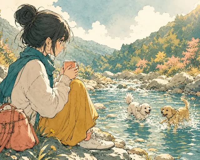Anime Girl by River with Coffee preview image 1