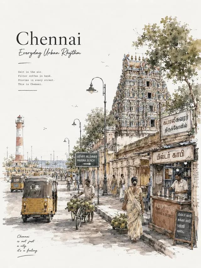 Chennai Watercolor Travel Poster preview image 1