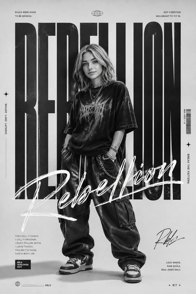 Monochrome Rebellion Streetwear Poster preview image 1