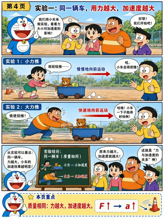 Doraemon-Style Newton’s Second Law Comic preview image 1