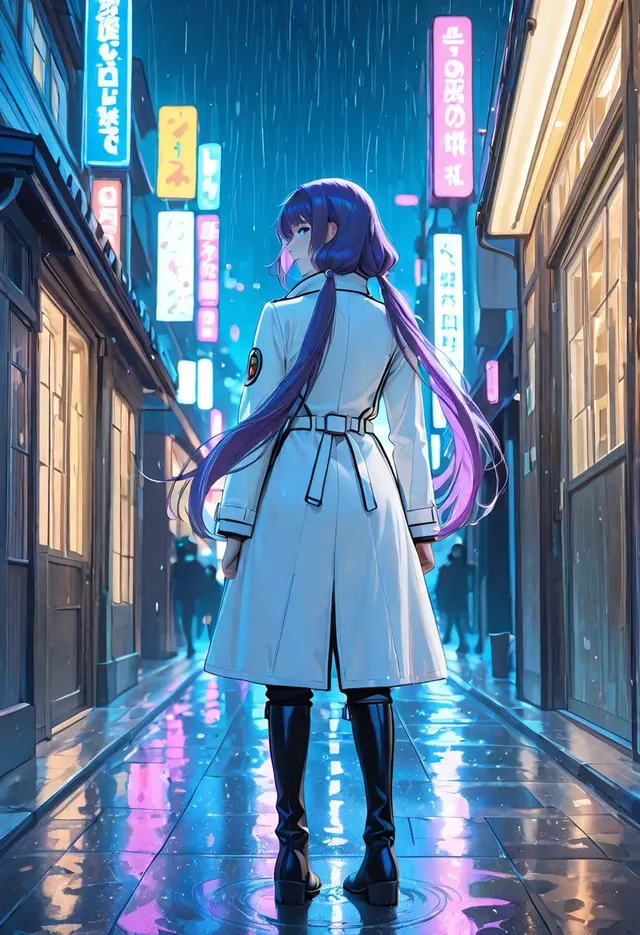 Rainy Neon Anime Alley Woman preview image 1