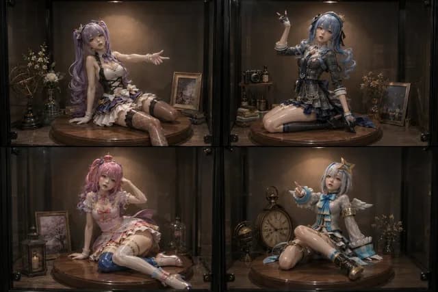 Four Anime Figures in Glass Display preview image 1