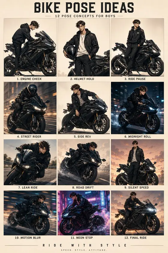 Anime Character Motorbike Pose Sheet preview image 1