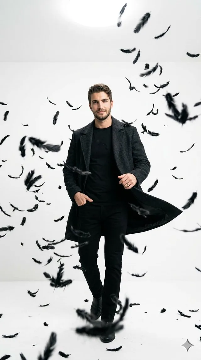 Cinematic Studio Portrait with Floating Feathers preview image 1