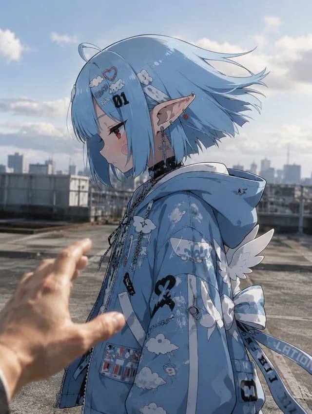 Anime Character in Real Rooftop Scene preview image 1