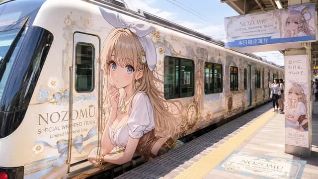 Anime Wrapped Train at Japanese Station preview image 1
