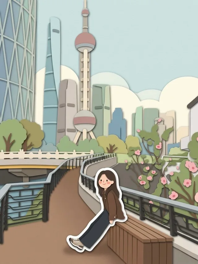 Chibi Sticker Paper-cut City Illustration preview image 1