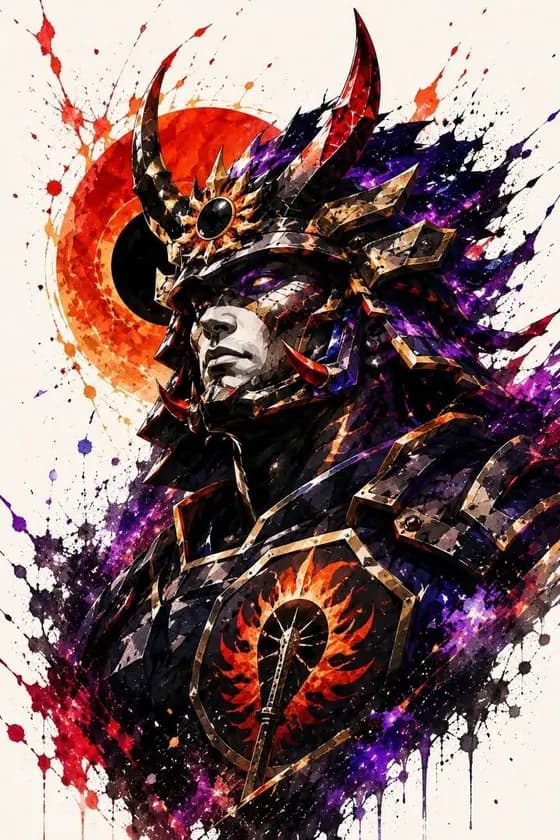 Samurai Warrior Watercolor Portrait preview image 1