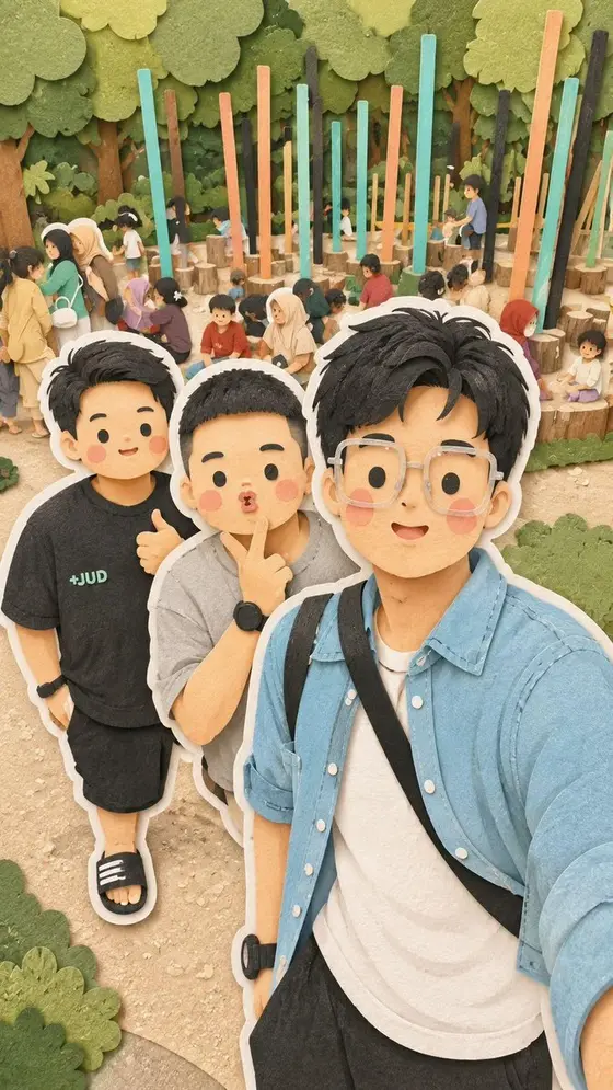 Kawaii Family Travel Paper-Cut Collage preview image 1