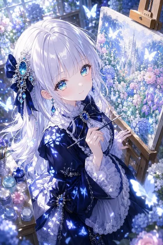 Anime Fantasy Painter in Blue Atelier preview image 1
