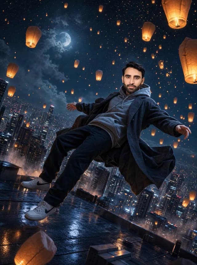 Floating Man Above Lantern City preview image 1