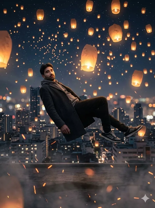 Floating Man Above Lantern City preview image 1