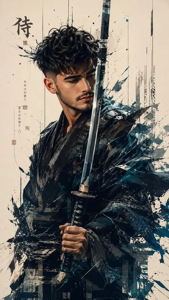 Futuristic Samurai Glitch Art Portrait preview image 1