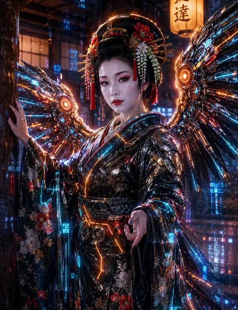 Cyberpunk Geisha Angel Portrait preview image 1