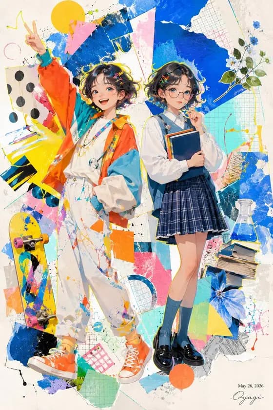 Colorful Anime Twin Poster preview image 1