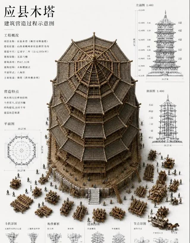 Chinese Wooden Pagoda Construction Board preview image 1