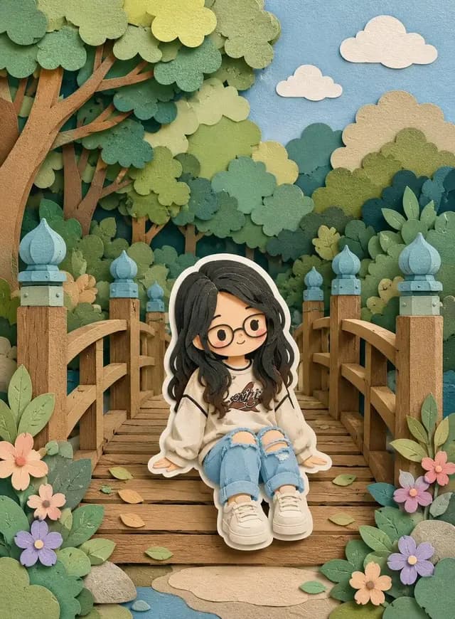 3D Layered Paper-Cut Chibi Art preview image 1