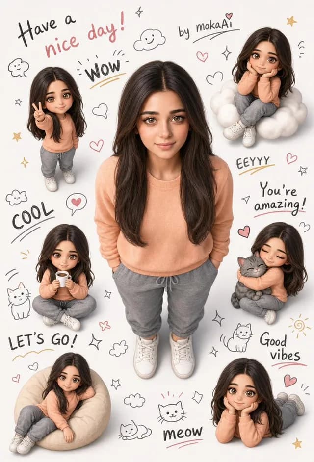 3D Portrait with Chibi Characters and Doodles preview image 1