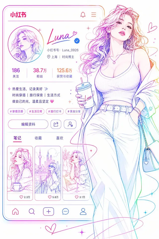 Social Media Profile Neon Line Art preview image 1