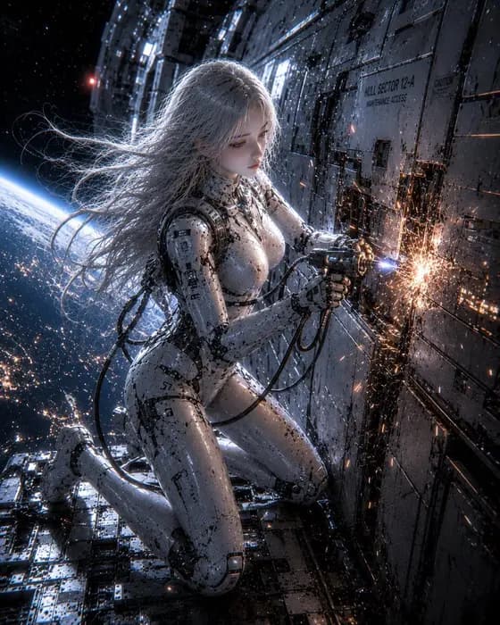 Female Android Repairing Spaceship Hull preview image 1